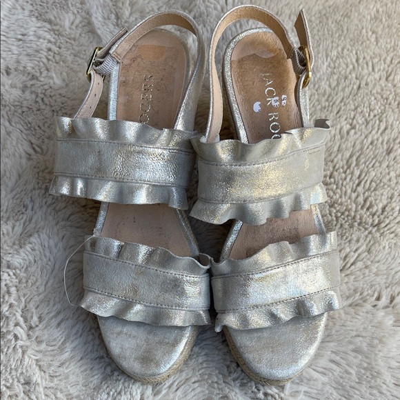 Jack Rogers Metallic Ruffle wedge espadrille Sandals - Picture 1 of 8